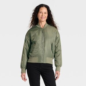Open Box - Women's Satin Bomber Jacket - Universal Thread Oli Olive Green